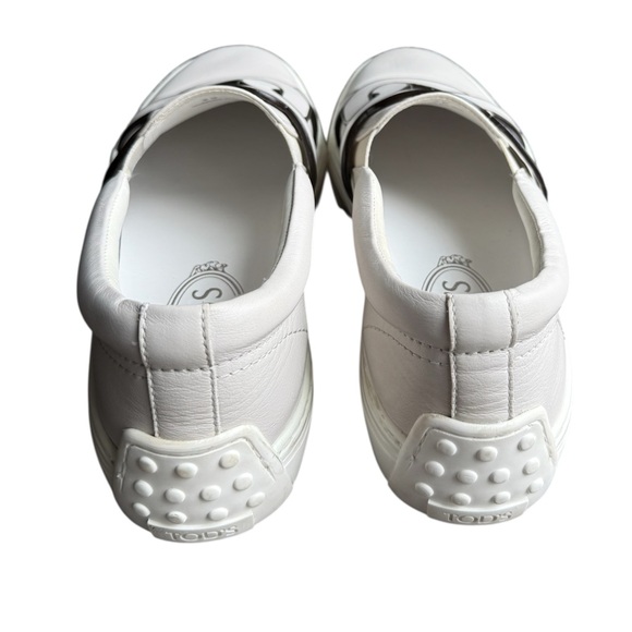 Tod’s women’s Kate light gray and black leather slip on shoes size 39  US 9 - Picture 3 of 10